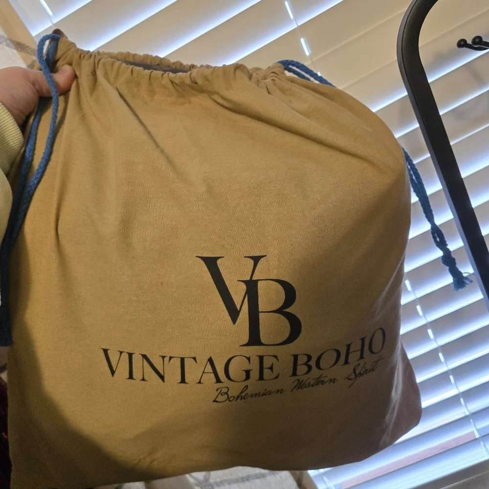Vintage Boho Mykonos Tote Bag With Brown Handles And Tassels - Picture 4 of 5